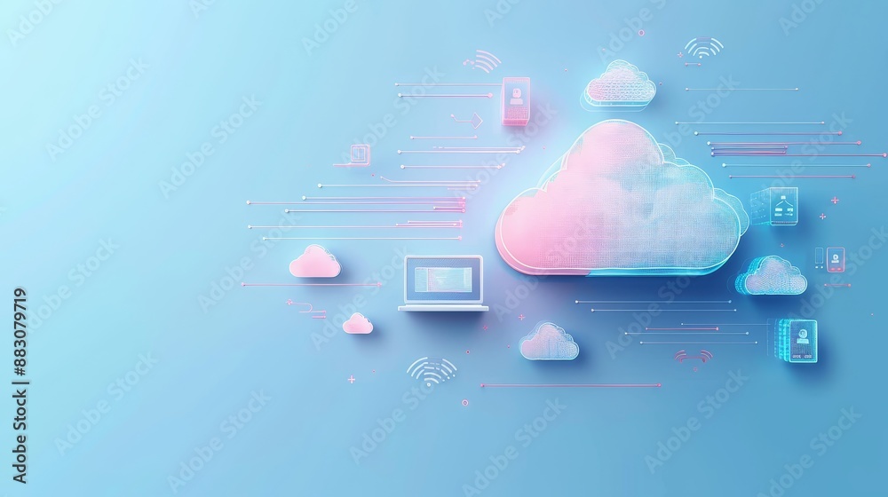 Poster cloud computing and data storage illustration - a 3d illustration depicting a cloud computing concep