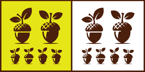 acorn icon set Oak nut Oak seed Oak apple collection Vector illustration