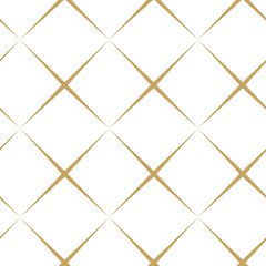 Abstract geometric pattern with crosses, stripes, lines. Seamless vector background. White and gold ornament. Modern reticulated graphic design.