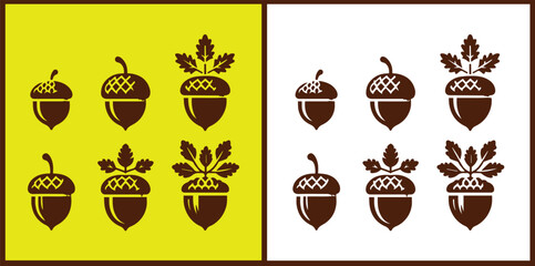 acorn icon set Oak nut Oak seed Oak apple collection Vector illustration