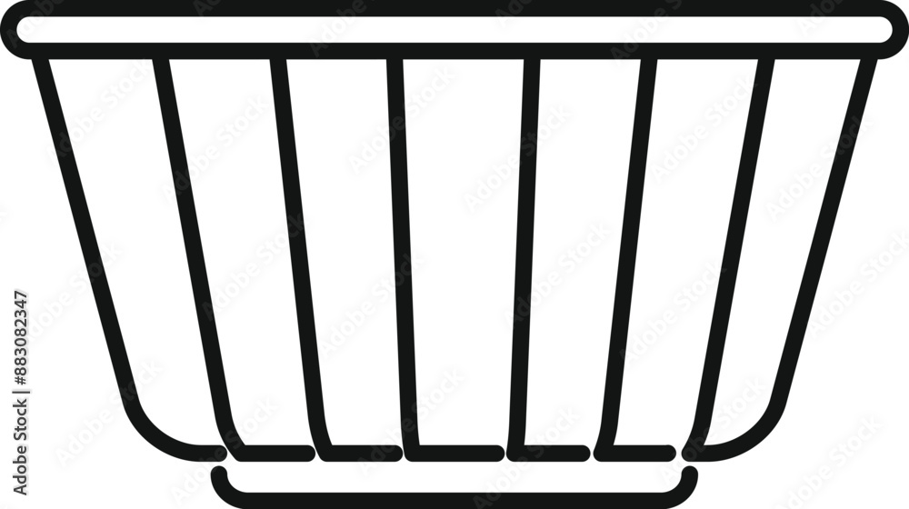 Sticker empty metal wire basket standing on white background