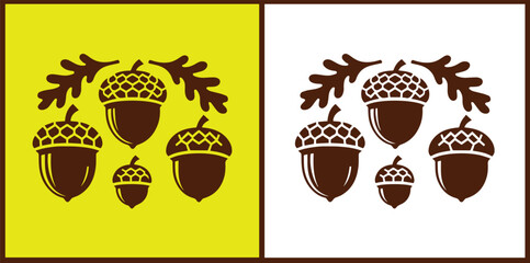 acorn icon set Oak nut Oak seed Oak apple collection Vector illustration