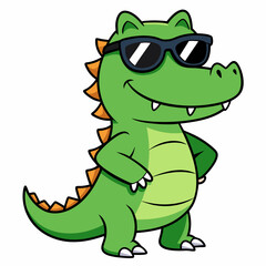 Little crocodile using black sunglasses vector illustration in white background.