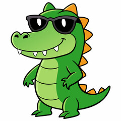 Little crocodile using black sunglasses vector illustration in white background.