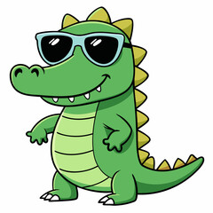 Little crocodile using black sunglasses vector illustration in white background.
