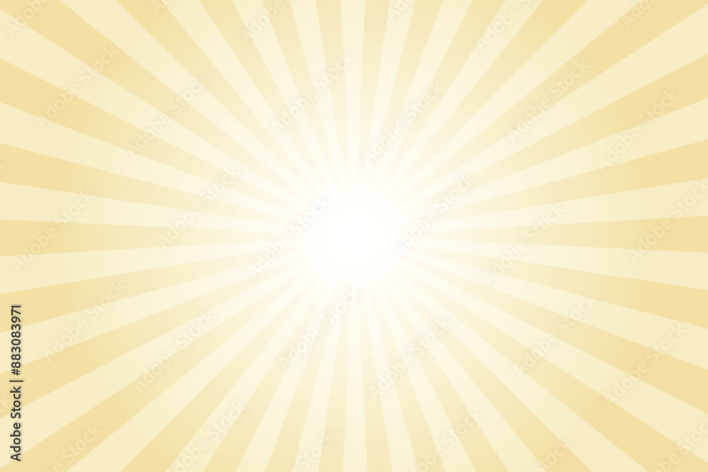 Poster Yellow Background with White Sun Ray. Pattern of Starburst. Abstract Soft Light Yellow Texture with Light Of Sunburst. Radial Beam of Sunlight. Retro Background with Flash. Design of Sunbeams.