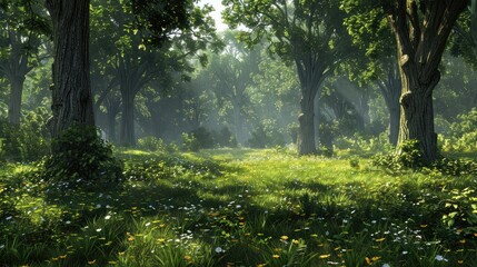 Fototapeta premium Verdant forests in peaceful ambiance