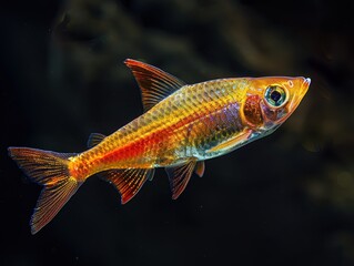 Fototapeta premium Vibrant Ember Tetra Fish in Sharp Macro Detail under Natural Light
