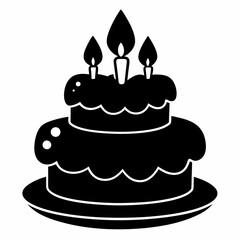 Black birthday cake silhouette vector illustration, white background