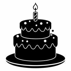 Black birthday cake silhouette vector illustration, white background