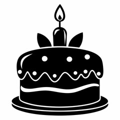 Black birthday cake silhouette vector illustration, white background