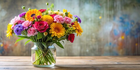 Beautiful bouquet of colorful flowers in a glass vase , flowers, vibrant, arrangement, flora, bright, colorful, vase, petals