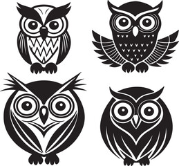 a 4 set of varieties owl icon white background