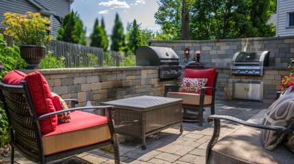 Patio with Grills and Patio Furniture.