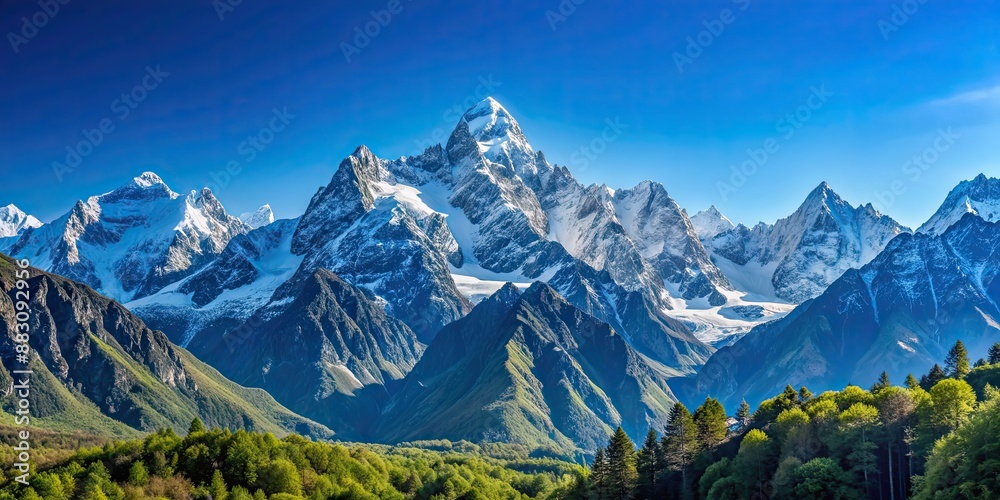 Wall mural Beautiful mountain range with clear blue sky , nature, landscape, mountains, scenic, panoramic, majestic, breathtaking