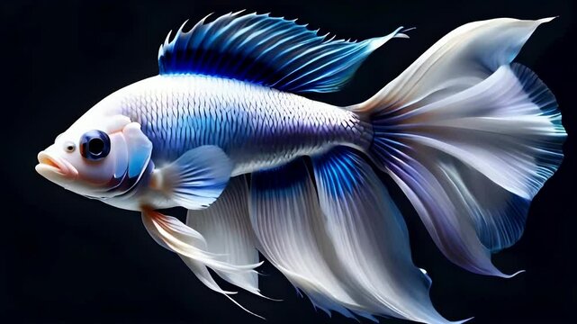 siamese fighter fish betta fish on black background