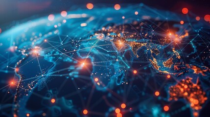 Fototapeta premium Internet connectivity across the world. World map with points and lines shows global business concept.
