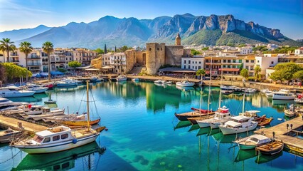 Beautiful Kyrenia marina in Cyprus with boats docked on a sunny day, Kyrenia, marina, Cyprus, boats, docked