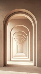 Fototapeta premium A series of arches, each one smaller than the last, creates an endless tunnel effect in beige tones