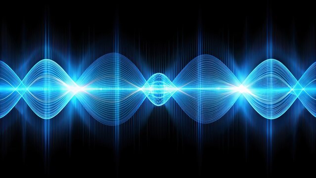 Abstract technology background with blue waves and oscillograms on a black background, blue, waves, oscillograms