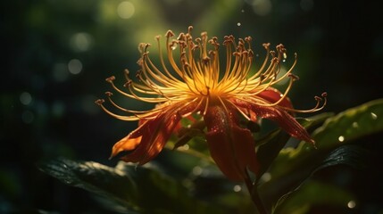 Dewkissed Elegance A Single Orange Flower Blooms in the Morning Light