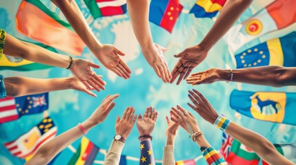 People from all over the world are thanking each other in their own languages. The banner shows how we are all connected.