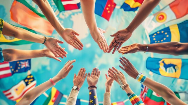 People from all over the world are thanking each other in their own languages. The banner shows how we are all connected.