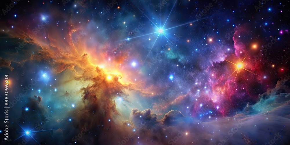 Wall mural Beautiful image of stars and colorful nebula in the night sky, stars, nebula, galaxy, astronomy, space, night, sky