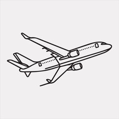 One-line art airplane silhouette vector on a white background