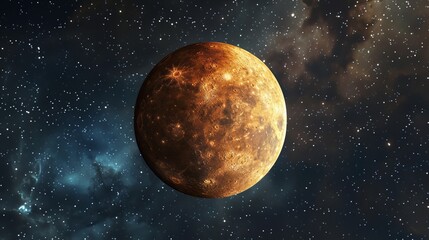 Obraz premium A colorful and detailed image of a celestial planet set against a backdrop of a starry sky, highlighting the surface texture and cosmic environment.