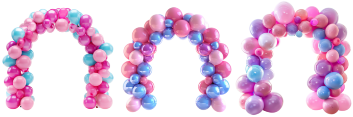Pink party balloons arch isolated on transparent background
