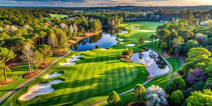 Aerial view of the scenic Agusta National Golf Course , golf course, green, lush, landscape, beautiful, aerial, view