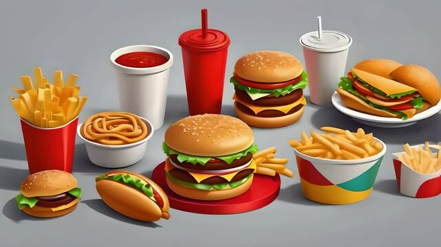 3d cartoon junk foods. fast food 3d cartoon vector