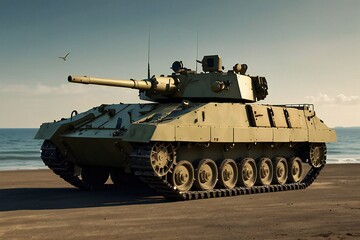 Fototapeta premium Military equipment, tanks close-up. Concept: war and armed conflicts, illustration of the actions of soldiers and tank crews 