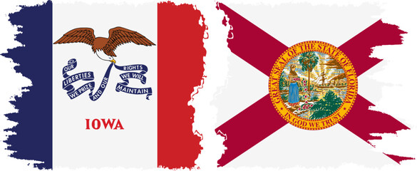 Florida and Iowa states grunge brush flags connection, vector