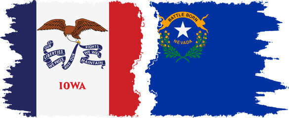 Nevada and Iowa states grunge brush flags connection, vector