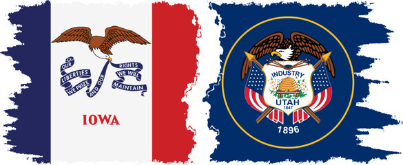 Utah and Iowa states grunge brush flags connection, vector