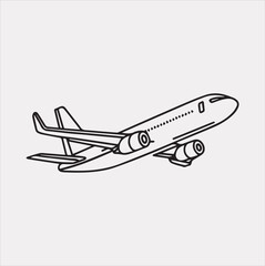 One-line art airplane silhouette vector on a white background