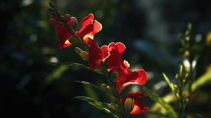 Closeup of a vibrant red flower in full bloom against a blurry garden background
