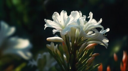 Glowing white flowers in a dark garden