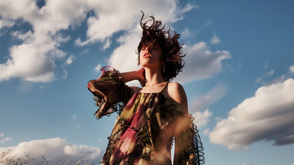 Fototapeta premium Woman outdoors fashion editorial