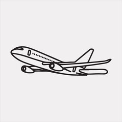 One-line art airplane silhouette vector on a white background