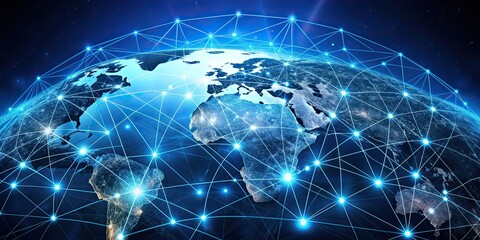 Artificial intelligence connected worldwide through network technology, AI, global, technology