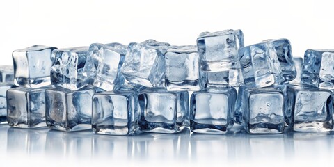 Obraz premium Ice cubes on white background, elongated and narrow in shape