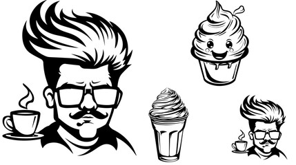 Big hand-drawn colored and monochrome sketch of ice cream or frozen,ice cream icon