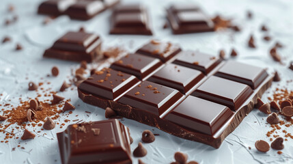 Chocolate Bar with Melting Drops on White Background