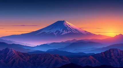 Fototapeta premium Sunset Serenity: Minimalist Vector Art of Mount Fuji