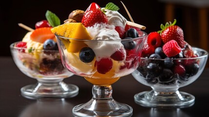 Scrumptious and Colorful Fruit Dessert with Berries and Whipped Cream