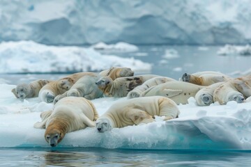 Naklejka premium colony resting on an iceberg