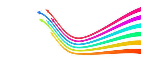 colorful perspective line stripes arrow with 3d dimensional effect isolated on white